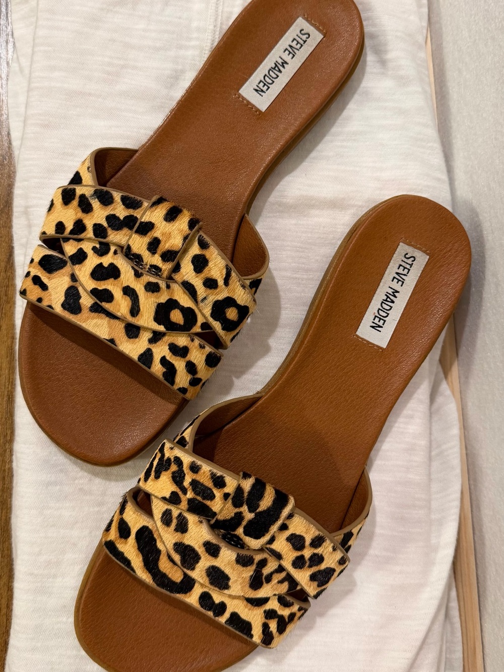 Steve Madden Hazel Leopard-Print Calf Hair Slide Sandals